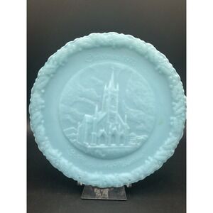 Rare Vintage Fenton "Christmas 1973 St Mary's In The Mountains" Plate Blue Satin